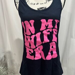 Women's Black Tank Top with Pink Graphic